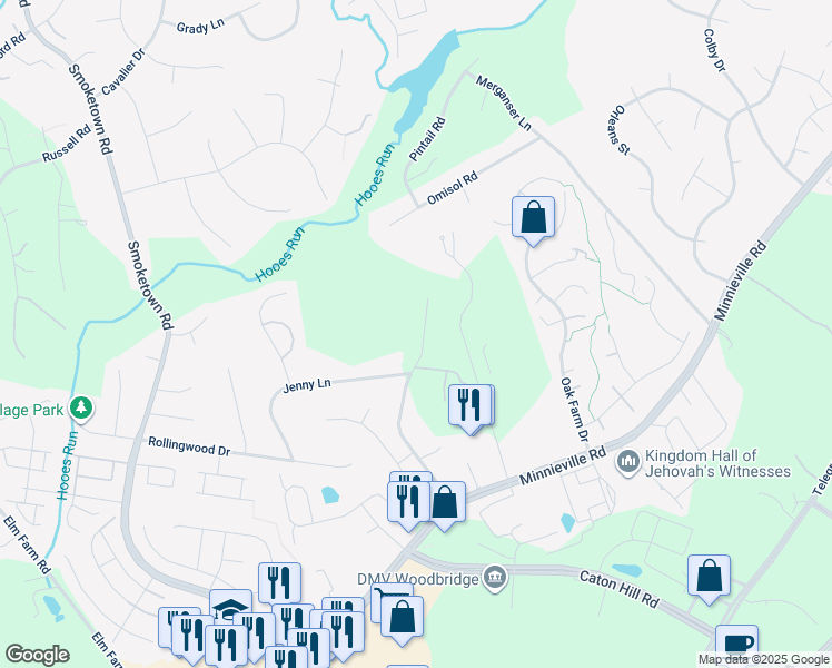 map of restaurants, bars, coffee shops, grocery stores, and more near 13457 Fowke Lane in Woodbridge