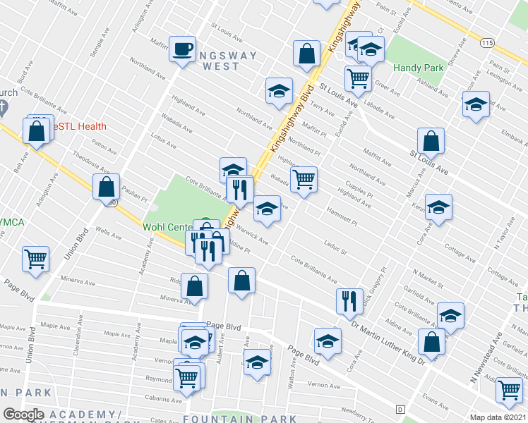 map of restaurants, bars, coffee shops, grocery stores, and more near 4942 Lotus Avenue in St. Louis