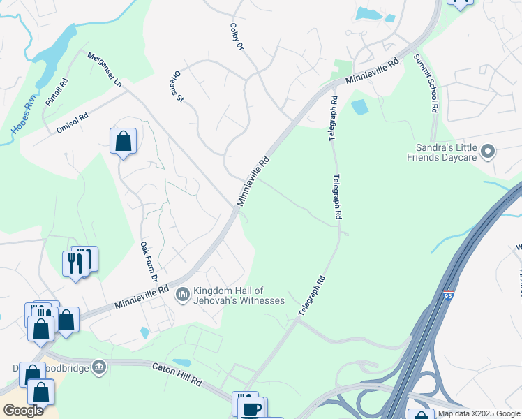 map of restaurants, bars, coffee shops, grocery stores, and more near 13089 Minnieville Road in Woodbridge