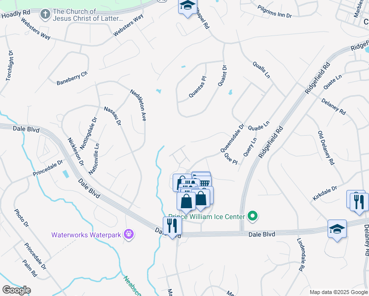 map of restaurants, bars, coffee shops, grocery stores, and more near 5432 Quest Ct in Woodbridge