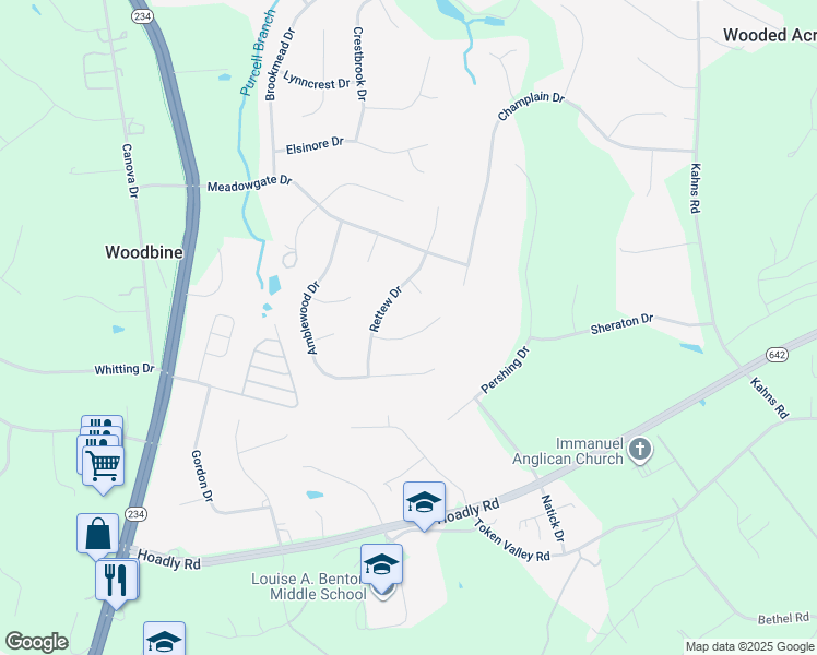 map of restaurants, bars, coffee shops, grocery stores, and more near 7516 Nyack Court in Manassas