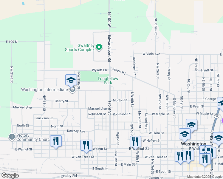 map of restaurants, bars, coffee shops, grocery stores, and more near 800 Front Street in Washington