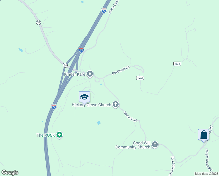 map of restaurants, bars, coffee shops, grocery stores, and more near 1233 Kentuck Road in Kenna