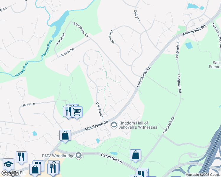 map of restaurants, bars, coffee shops, grocery stores, and more near 13201 Mountain Ash Court in Woodbridge