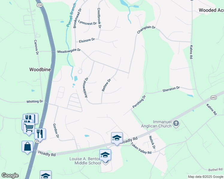 map of restaurants, bars, coffee shops, grocery stores, and more near 7516 Nyack Court in Manassas