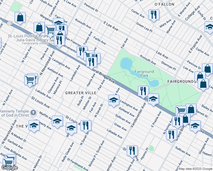 map of restaurants, bars, coffee shops, grocery stores, and more near 4165 Lexington Avenue in St. Louis