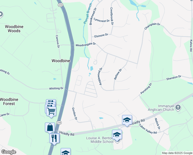 map of restaurants, bars, coffee shops, grocery stores, and more near 13218 Amblewood Drive in Manassas