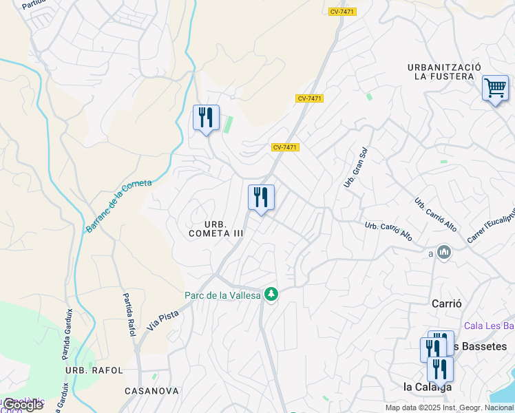 map of restaurants, bars, coffee shops, grocery stores, and more near 13 Partida Cometa II in Calpe