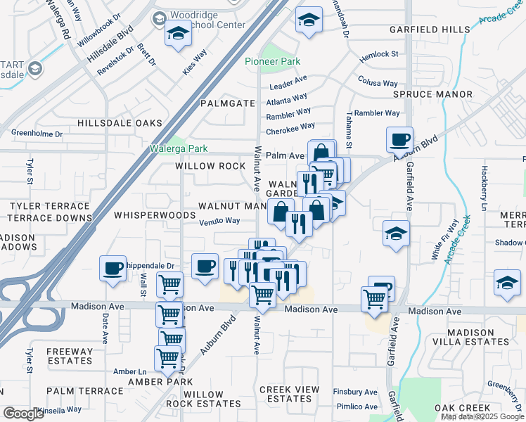 map of restaurants, bars, coffee shops, grocery stores, and more near 5437 Kohler Road. in Sacramento