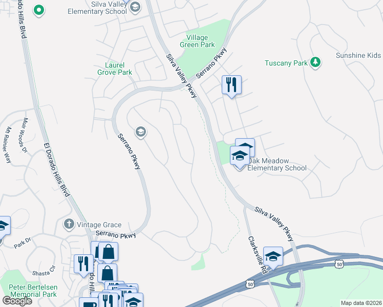 map of restaurants, bars, coffee shops, grocery stores, and more near 5076 Mertola Drive in El Dorado Hills