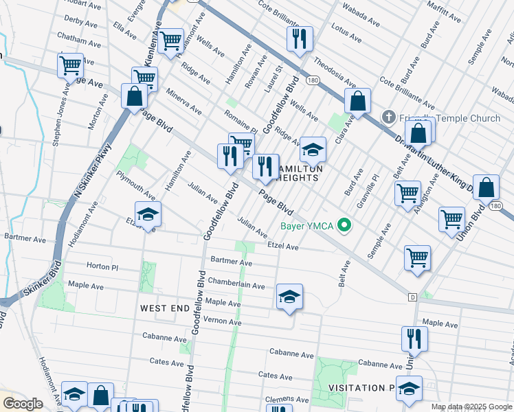 map of restaurants, bars, coffee shops, grocery stores, and more near 1233 Blackstone Avenue in St. Louis