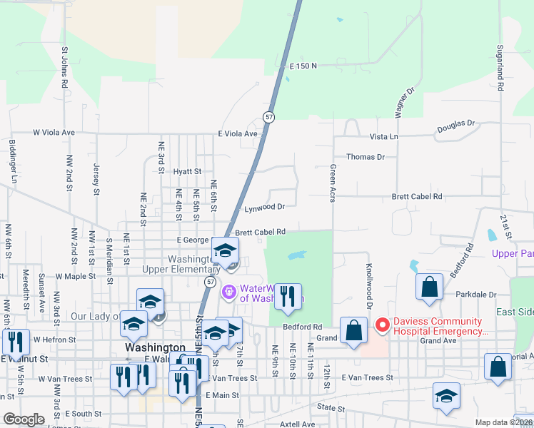 map of restaurants, bars, coffee shops, grocery stores, and more near 7 Lynwood Drive in Washington