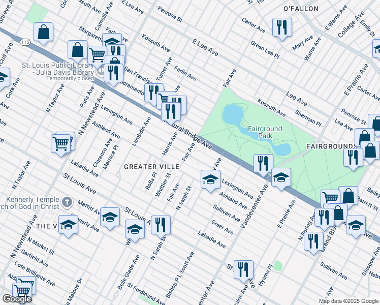 map of restaurants, bars, coffee shops, grocery stores, and more near 4165 Lexington Avenue in St. Louis