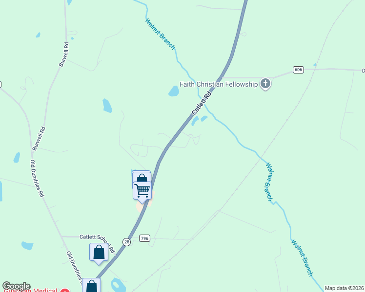 map of restaurants, bars, coffee shops, grocery stores, and more near 3319 Catlett Road in Catlett