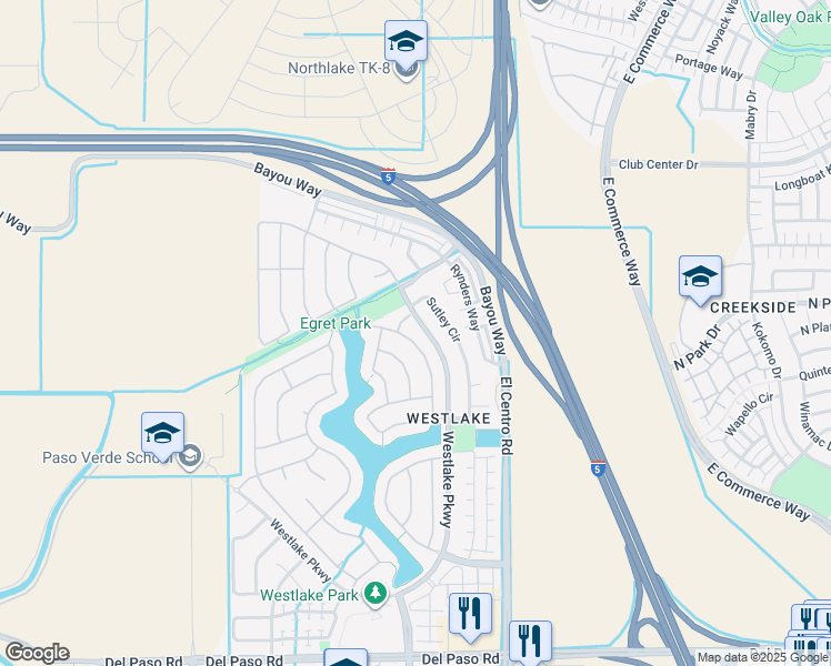 map of restaurants, bars, coffee shops, grocery stores, and more near 5084 Dodson Lane in Sacramento