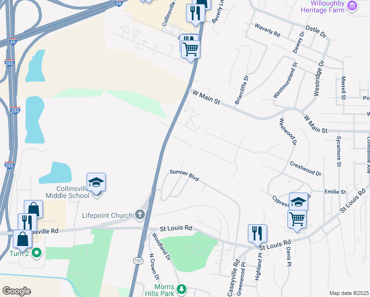 map of restaurants, bars, coffee shops, grocery stores, and more near 1620 Red Bud Drive in Collinsville