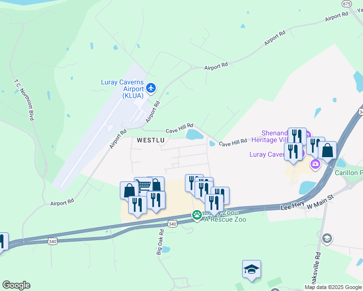 map of restaurants, bars, coffee shops, grocery stores, and more near 822 Hook Hill Road in Luray