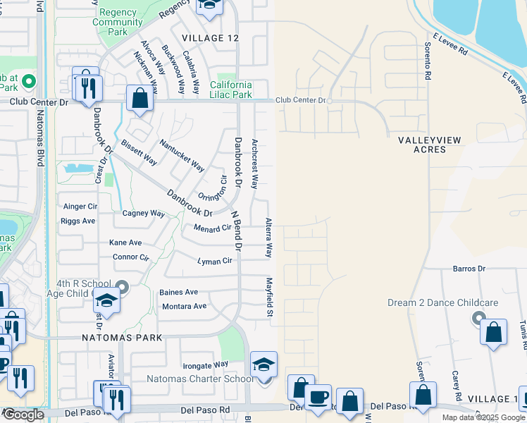 map of restaurants, bars, coffee shops, grocery stores, and more near 5017 Alterra Way in Sacramento
