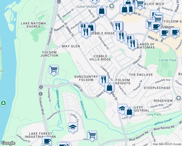map of restaurants, bars, coffee shops, grocery stores, and more near 740 Diamond Glen Circle in Folsom