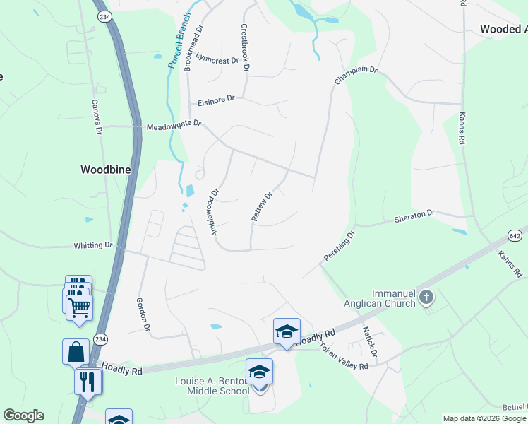 map of restaurants, bars, coffee shops, grocery stores, and more near 13195 Rettew Drive in Manassas