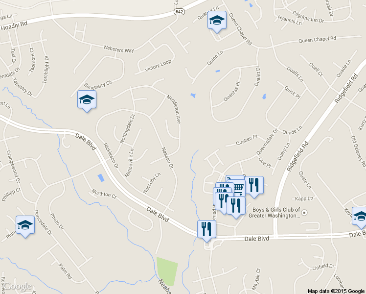 map of restaurants, bars, coffee shops, grocery stores, and more near 5544 Neddleton Avenue in Woodbridge