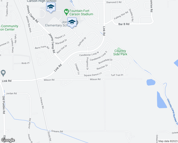 map of restaurants, bars, coffee shops, grocery stores, and more near 902 Rancher Drive in Fountain