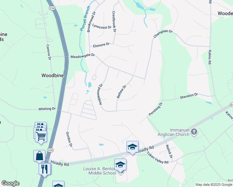 map of restaurants, bars, coffee shops, grocery stores, and more near 13198 Rettew Drive in Manassas