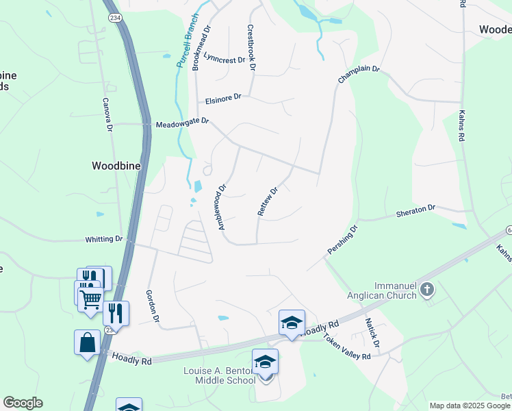 map of restaurants, bars, coffee shops, grocery stores, and more near 13198 Rettew Drive in Manassas