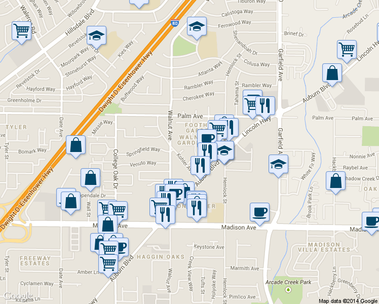 map of restaurants, bars, coffee shops, grocery stores, and more near 5405 Kohler Garden Lane in Sacramento