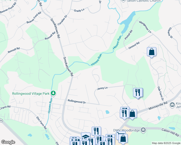 map of restaurants, bars, coffee shops, grocery stores, and more near 13424 Christopher Place in Woodbridge