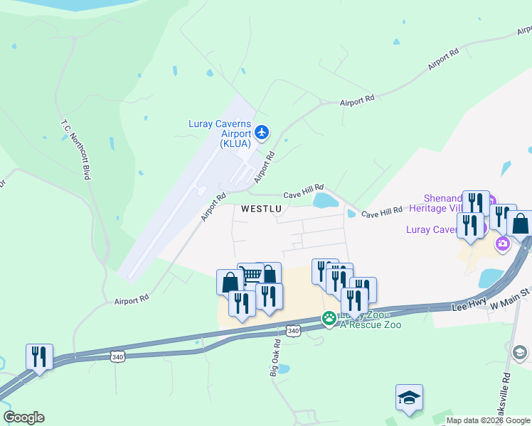 map of restaurants, bars, coffee shops, grocery stores, and more near 153 Stuart Court in Luray