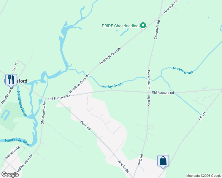 map of restaurants, bars, coffee shops, grocery stores, and more near 10932 Old Furnace Road in Seaford