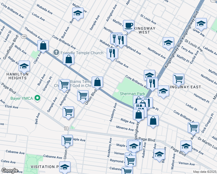 map of restaurants, bars, coffee shops, grocery stores, and more near 5204 Paulian Place in St. Louis