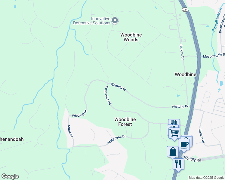 map of restaurants, bars, coffee shops, grocery stores, and more near 8047 Whitting Drive in Manassas