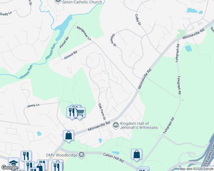 map of restaurants, bars, coffee shops, grocery stores, and more near 2785 Sugar Pine Court in Woodbridge