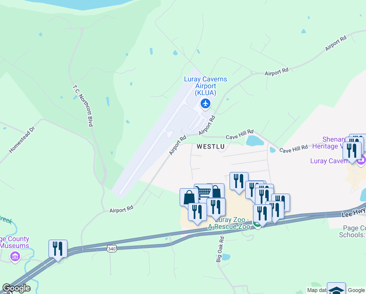 map of restaurants, bars, coffee shops, grocery stores, and more near 151 Ayden Lane in Luray