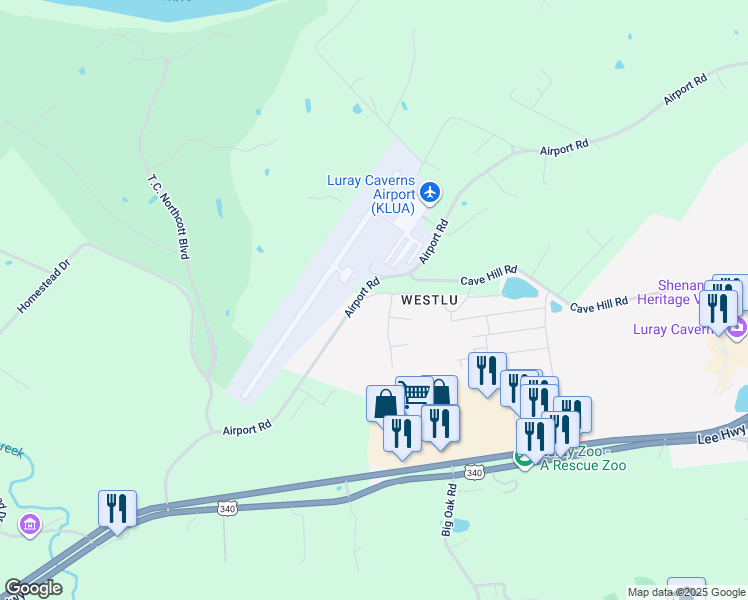 map of restaurants, bars, coffee shops, grocery stores, and more near 151 Ayden Lane in Luray