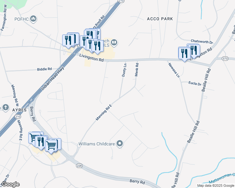 map of restaurants, bars, coffee shops, grocery stores, and more near 16013 Dusty Lane in Accokeek