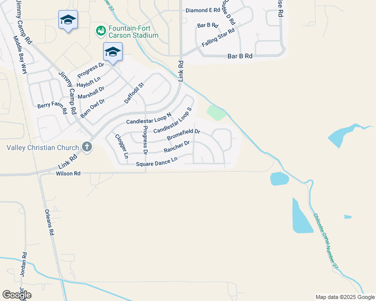 map of restaurants, bars, coffee shops, grocery stores, and more near 997 Square Dance Lane in Fountain