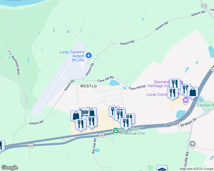 map of restaurants, bars, coffee shops, grocery stores, and more near 156 Rae Court in Luray