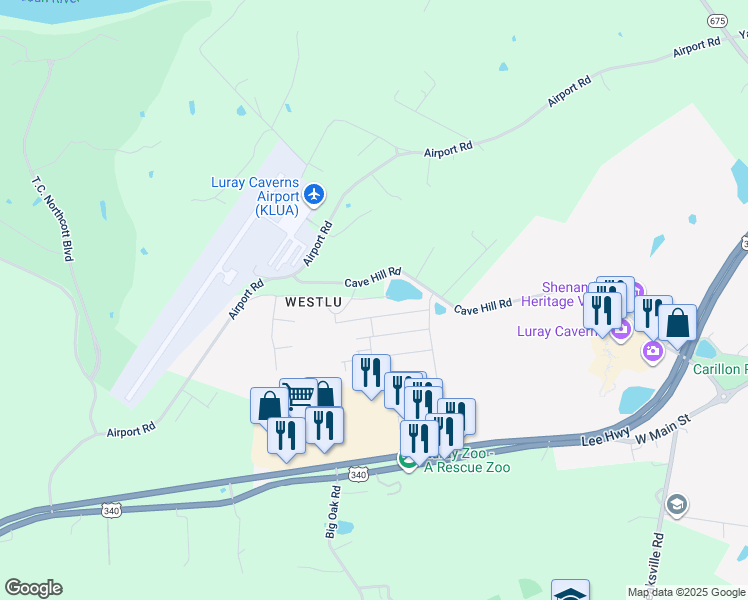 map of restaurants, bars, coffee shops, grocery stores, and more near 148 Rae Court in Luray