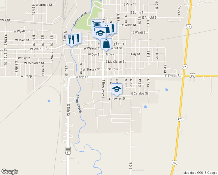 map of restaurants, bars, coffee shops, grocery stores, and more near 509 South A Street in Herington