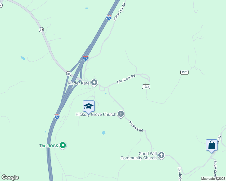 map of restaurants, bars, coffee shops, grocery stores, and more near 1233 Kentuck Road in Kenna