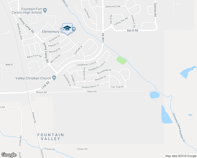 map of restaurants, bars, coffee shops, grocery stores, and more near 933 Rancher Drive in Fountain