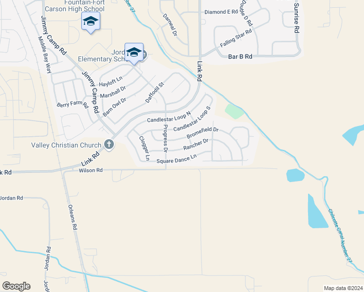 map of restaurants, bars, coffee shops, grocery stores, and more near 923 Rancher Drive in Fountain