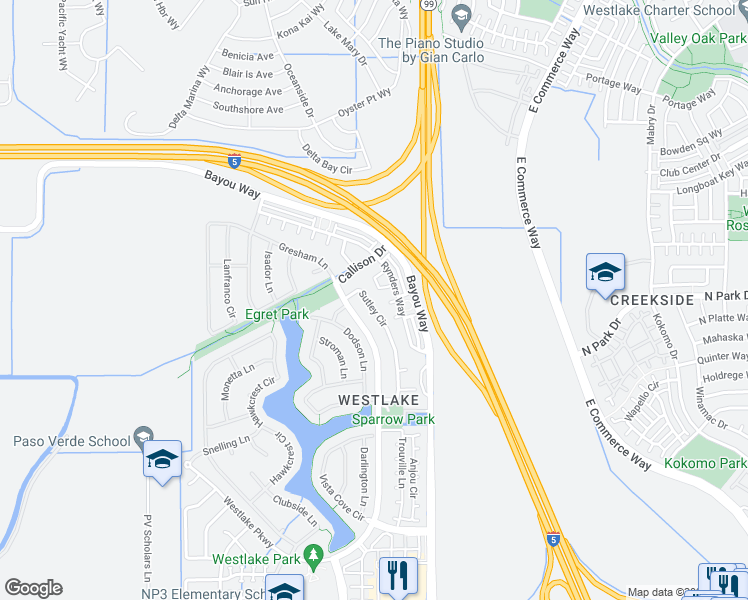 map of restaurants, bars, coffee shops, grocery stores, and more near 191 Sutley Circle in Sacramento