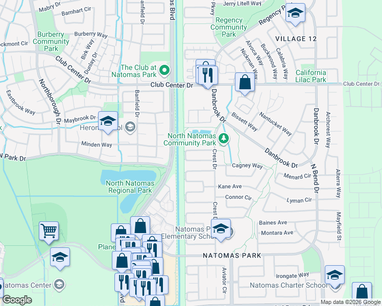 map of restaurants, bars, coffee shops, grocery stores, and more near 199 Ainger Circle in Sacramento