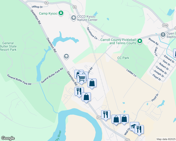 map of restaurants, bars, coffee shops, grocery stores, and more near Airport Road in Carrollton