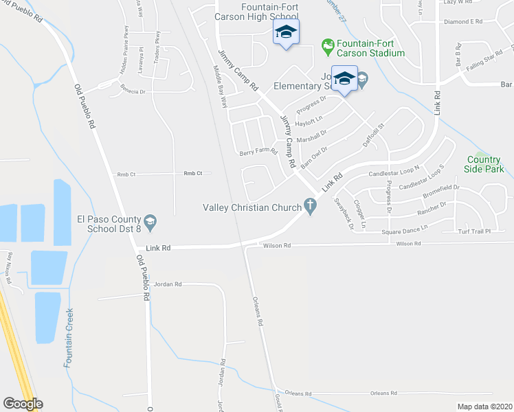 map of restaurants, bars, coffee shops, grocery stores, and more near 7709 Barn Owl Drive in Fountain