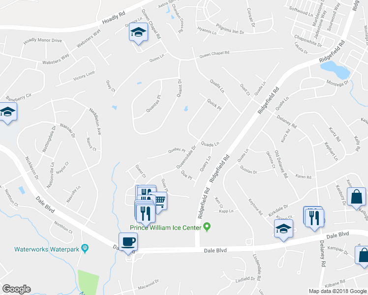 map of restaurants, bars, coffee shops, grocery stores, and more near 5252 Quebec Place in Woodbridge